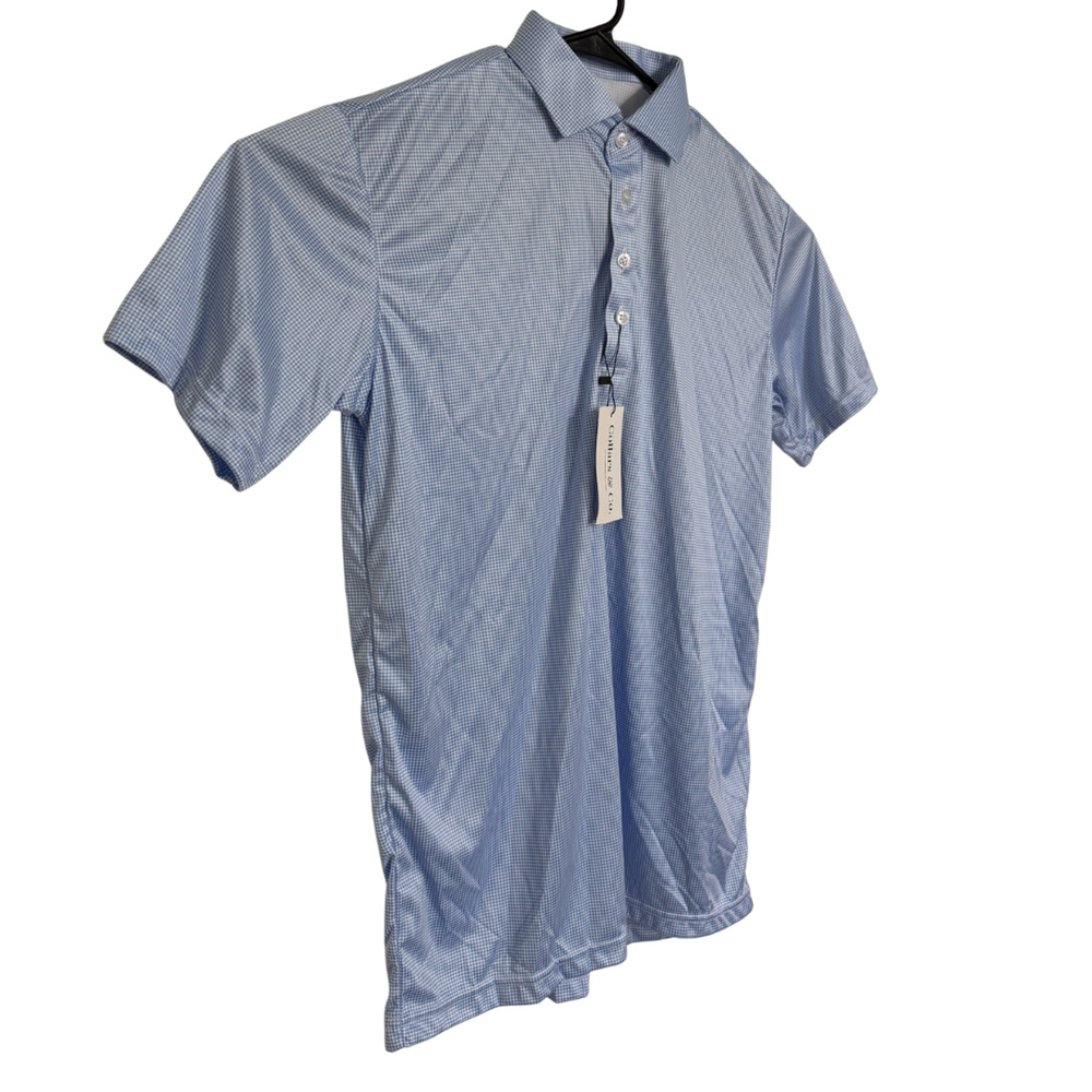 Collars & Co Mens Large Relaxed Blue Houndstooth Performance Polo NWT - Picture 4 of 9